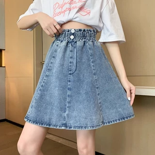 Plus Size~MINI skirt denim กระโปรงยีนส์ทรงเอไลน์เอวสูงสำหรับผู้หญิง เหมาะกับการเล่นเทนนิส กระโปรงทำงานสไตล์เกาหลี