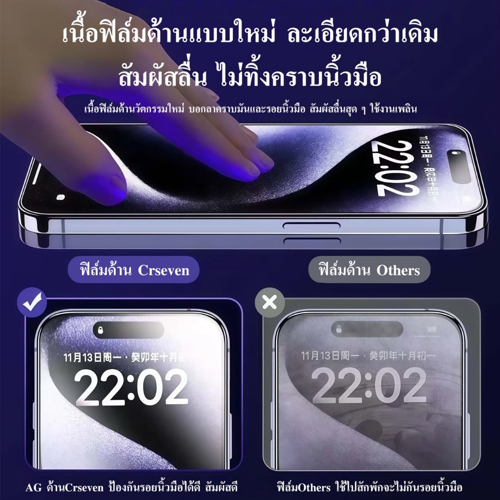 JC168 Privacy Matte ฟิล์มกระจกกันมองด้านเต็มจอ งาน CRSEVEN023 สำหรับ IPhone X-17 Series ราคา ถูกที่สุด ดีลบีเคเค แกลเลอรีภาพที่ 3