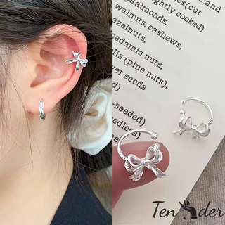 COD-ส่งเร็วจากไทย🎀1 คู่ ต่างหู ประดับโบว์ ไม่เจาะ ต่างหูแบบหนีบ สไตล์หรูหราแสง ละเอียดอ่อน สำหรับผู้หญิง-Ten