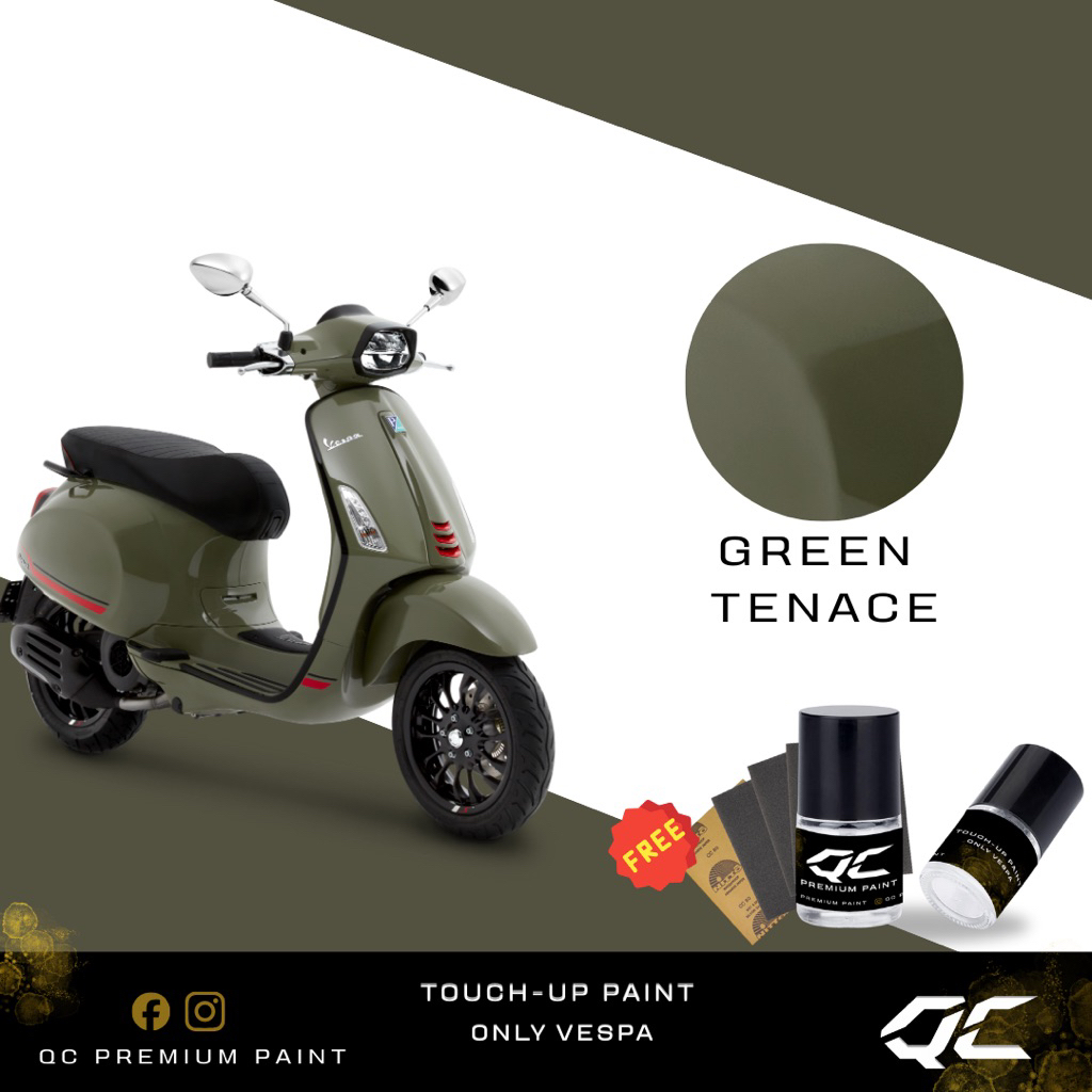สีแต้มรถ VESPA สีเขียวทหาร QC 2K ซ่อมสีเฉพาะจุด แต้มง่ายทำได้ด้วยตัวเอง
