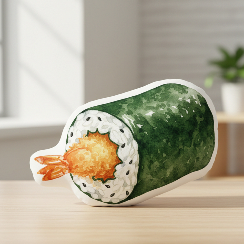 Shrimp tempura roll กุ้งทอด ซูชิ ข้าวปั้น อาหารญี่ปุ่น Sushi ปลาดิบ หมอนสกรีนรูป หมอนไดคัท 40ซม. พิม