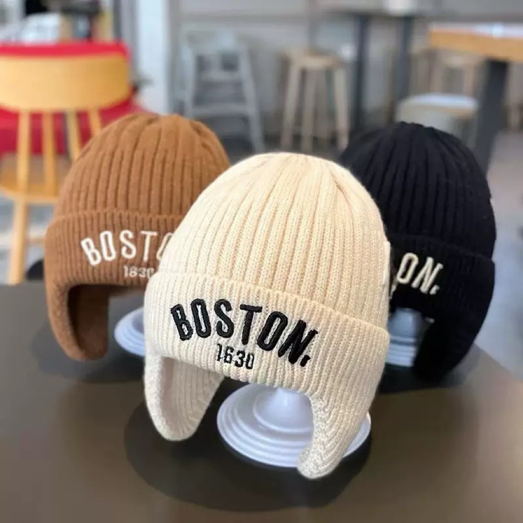 หมวกกันหนาวปิดหูเด็กBoston ผ้าไหมพรหมอุ่นอุ่น