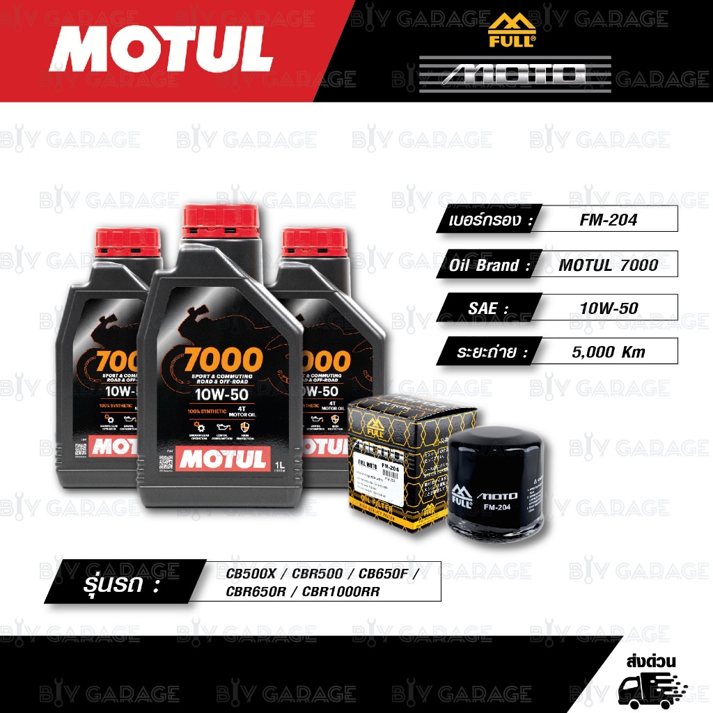 FULL MOTO ชุดถ่ายน้ำมันเครื่องสังเคราะห์แท้ MOTUL H-TECH 100 4T [10w-50] CB500X / CBR500 / CB650F / 