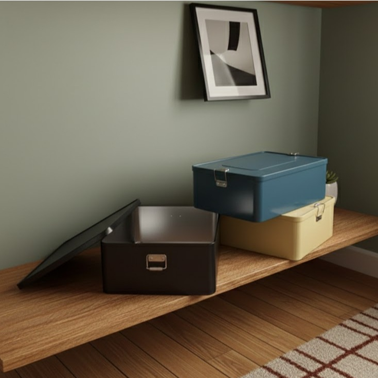 Vintage Tin Box กล่องอลูมิเนียมขนาดใหญ่ กล่องเหล็กขนาดใหญ่ คุณภาพดี เก็บเครื่องประดับและของใช้เครื่องเขียนหูพังสายชาร์จ - รูปที่ 7