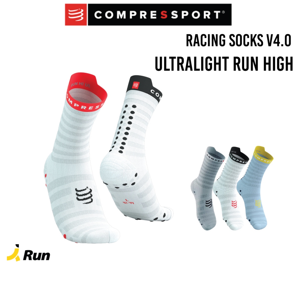 Compressport Pro Racing Socks v4.0 รุ่น Ultralight Run High ถุงเท้ารุ่นเบาพิเศษ ข้อยาว Bananarun