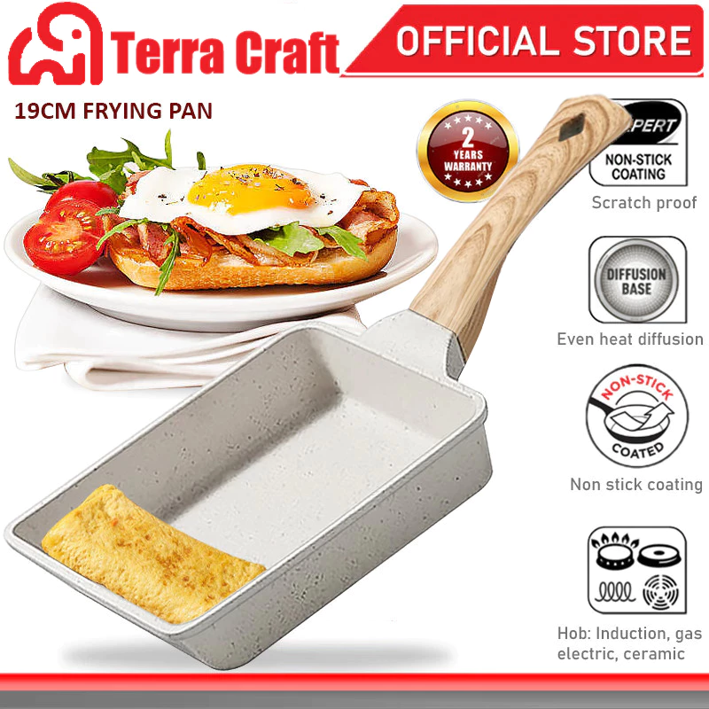 กระทะนอนสติ๊ก Terra Craft ขนาด 15*19ซม-เคลือบหินอ่อน หม้อไฟทามาโกะ ลายสวยงาม สำหรับการทำอาหารสุขภาพ