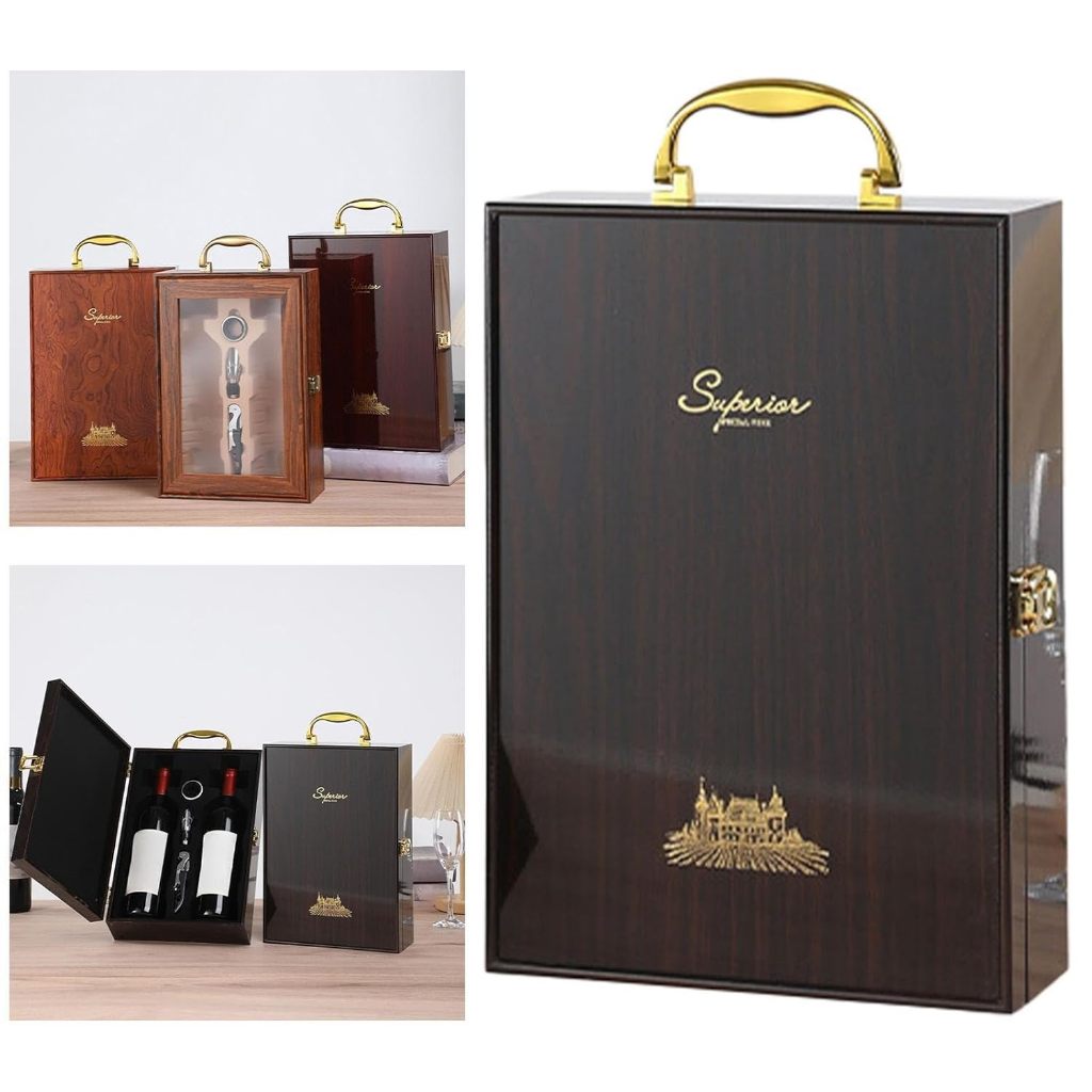 กล่องไม้สำหรับเก็บไวน์แดง กล่องใส่ไวน์2ขวด Red Wine Box Wooden