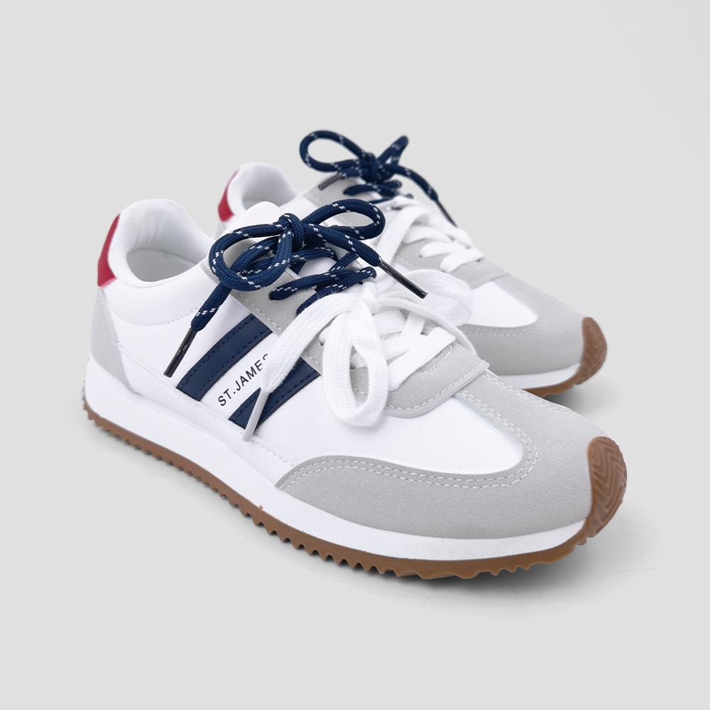 ST.JAMES รองเท้าผ้าใบ/รองเท้าหนัง PU ส้น 4 CM. รุ่น MADEIRA สี WHITE/NAVY | รองเท้าผ้าใบ ผู้หญิง