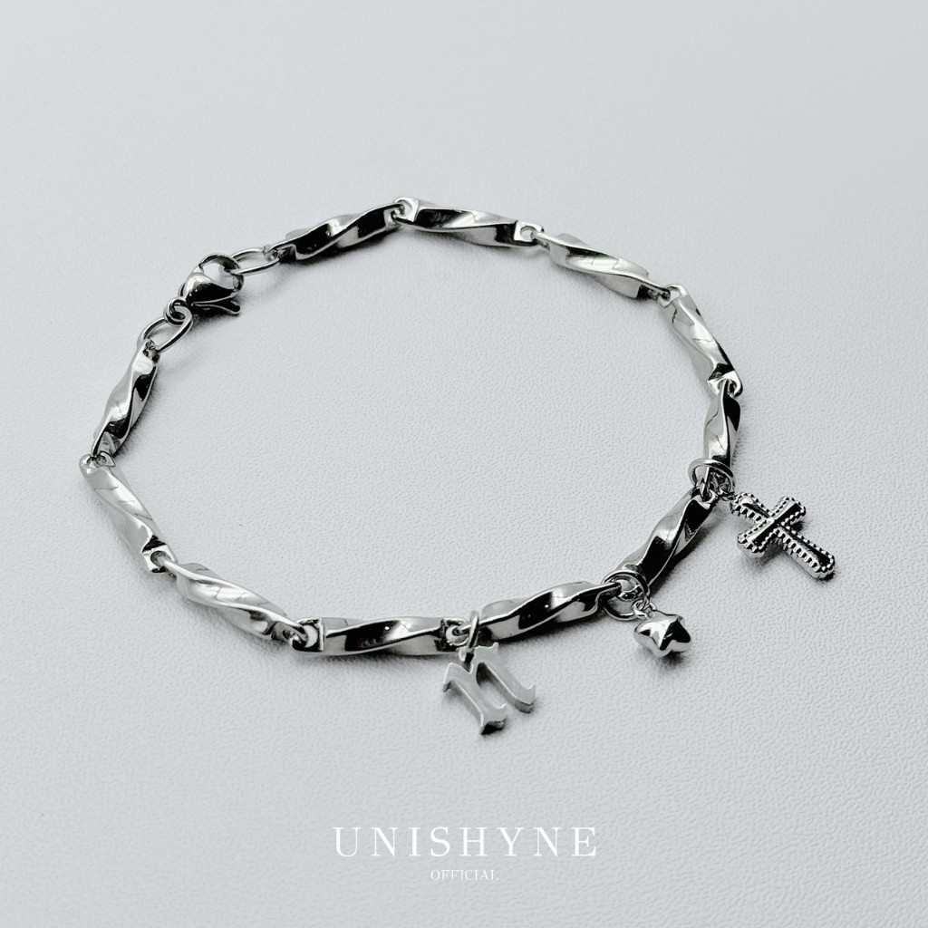 🤍Unishyne “NOA set01” ข้อมือสแตนเลสแท้ พร้อมจี้ชาร์มตามรูป สลักชื่อได้
