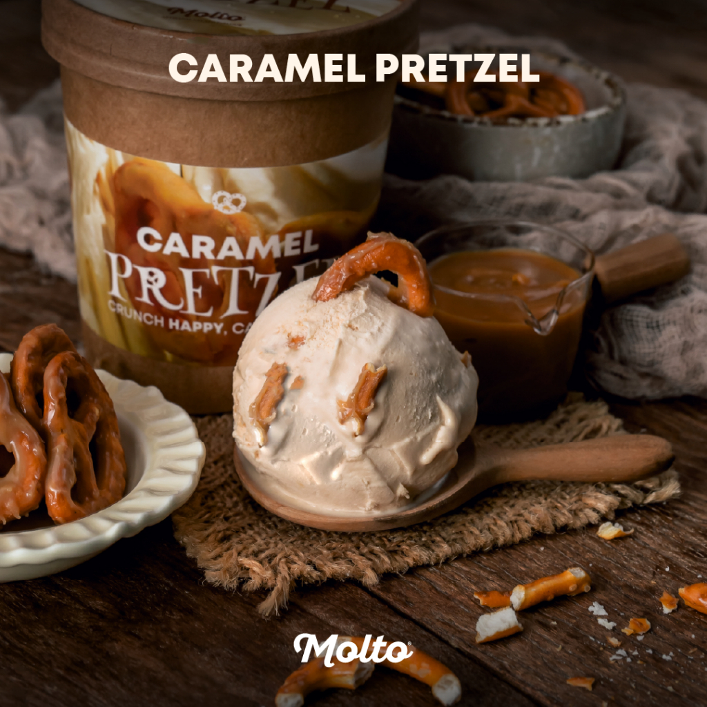 Molto Caramel Pretzel (ไอศกรีมเบสคาราเมล กับเพรทเซลกรอบๆ 1 ถ้วย 16 oz.) - Molto premium Gelato