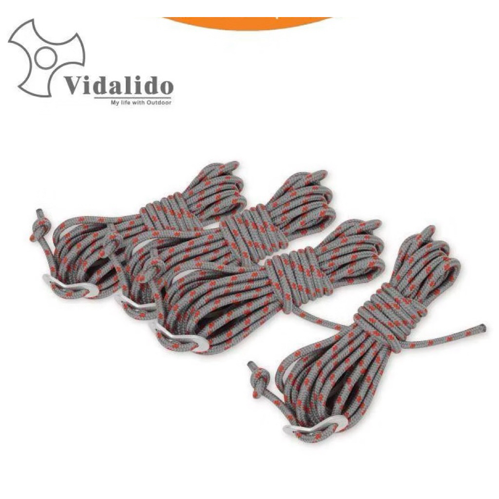 เชือกเต็นท์ Vidalido แบบชุด4เส้น 3.5 พร้อมตัวรั้งอลูมิเนียม แข็งแรงเหนียวทนทาน ใช้ได้ในทุกสถานการณ์