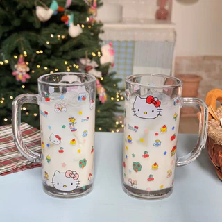 แก้วมีหูจับ คิตตี้รุ้ง 350 ml แก้วหนามาก ทนร้อน พร้อมส่ง