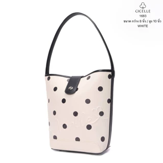#1683Polka Dots Bucket Bag 🤍🖤แบรนด์ CICELLE (ซี-เซล) กระเป๋าทรงถัง กระเป๋าลายจุด กระเป๋า กระเป๋าสะพายไหล่