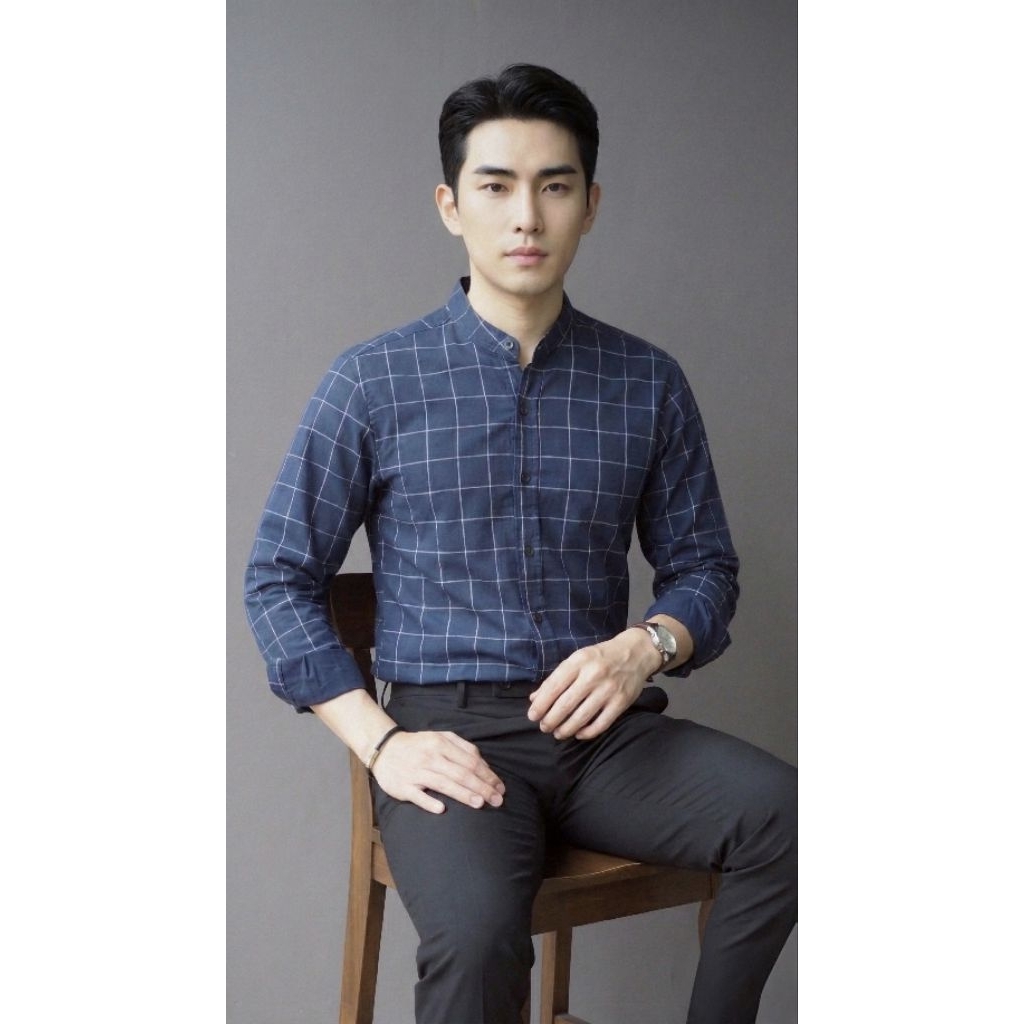 เสื้อเชิ้ตคอจีน ผ้า Oxford by bonne.chance ลาย (ใส่โค้ด 1010FASHWEEK ลดเพิ่ม 12% เมื่อซื้อครบ 500.-)