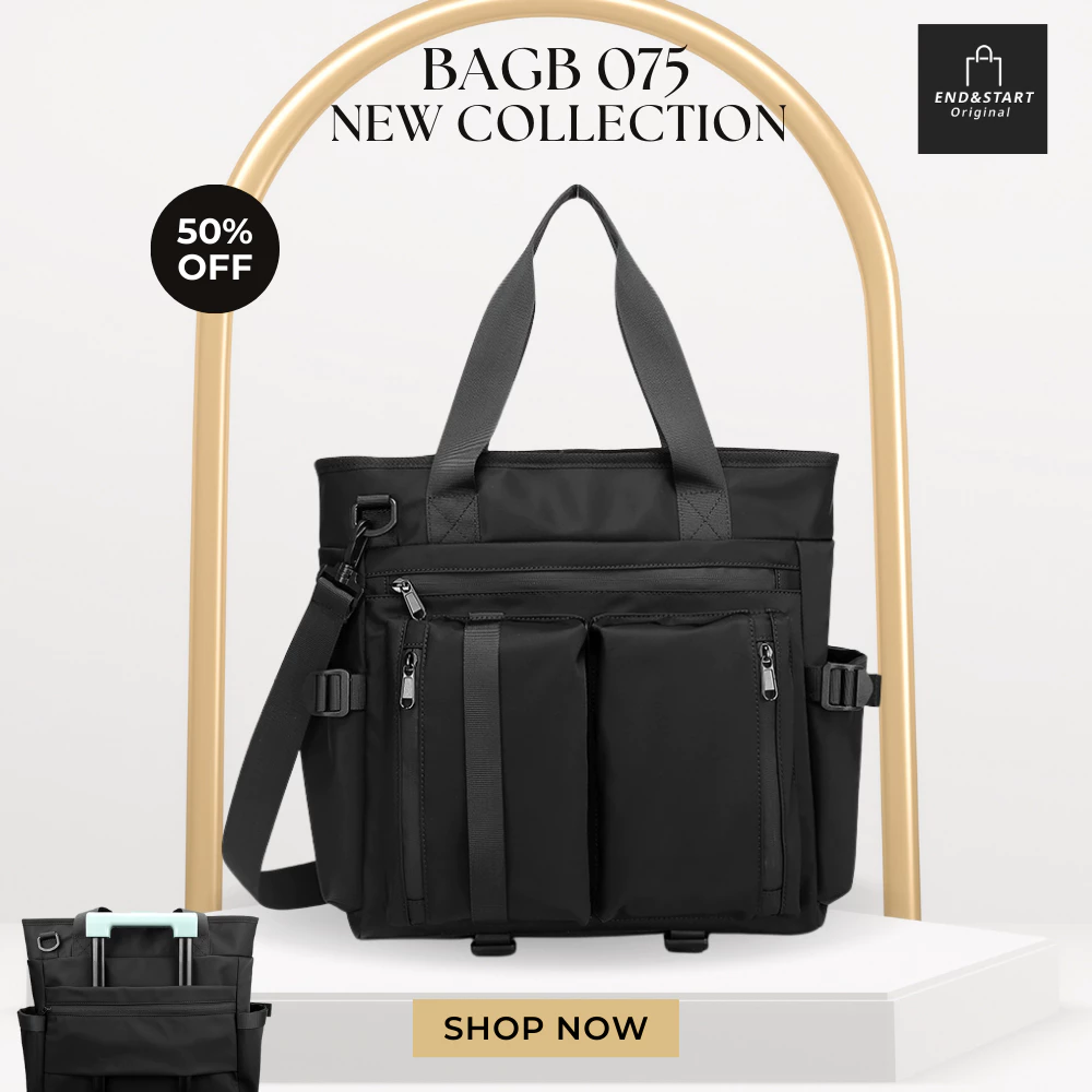 BAGB075 END&START กระเป๋า Tote/สะพายข้าง ใส่ 13 นิ้ว/A4 มีช่องรอดคันชักกระเป๋า ช่องเก็บของหลายชั้น