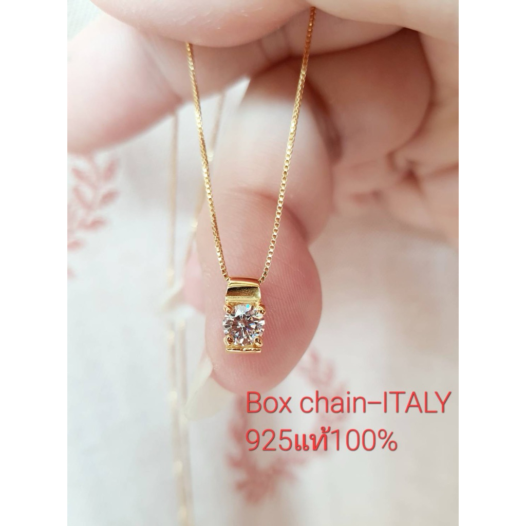 ✅สร้อยคอเงิน925-ITALY แท้/ชุบทองคำ18k/พร้อมจี้เพชรรัสเซียเกรดพีรเมี่ยมเล่นไฟสวย/สินค้าทุกชิ้นมีตราตอ
