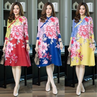 Cutie minute PD022925  เดรสผ้าอัดพลีท ลวดลายผ้าสวยงามคมชัด ต…