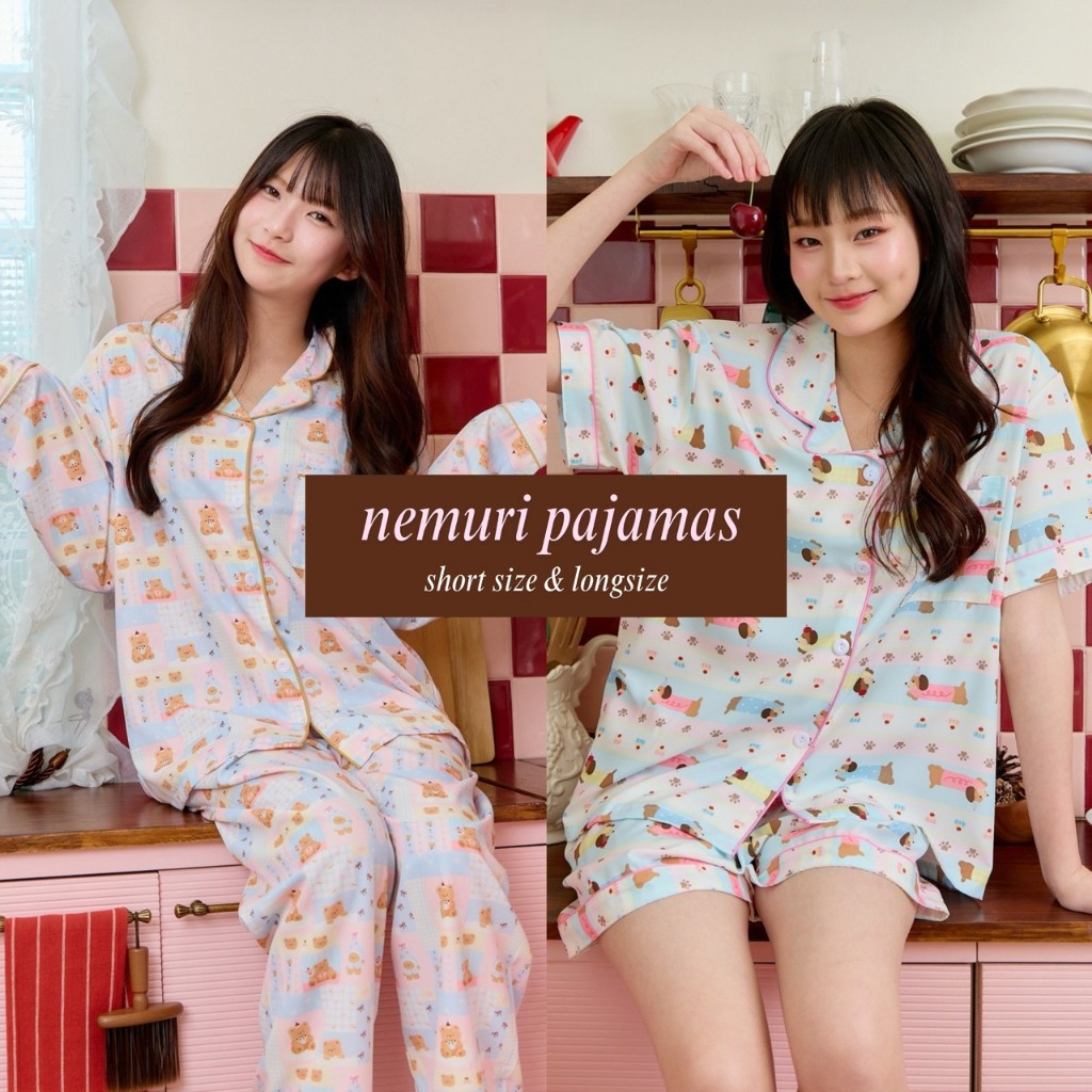 Christmas collection Nemuri pajamas ชุดนอนผู้หญิง ชุดนอนแขนสั้น ชุดนอนแขนยาว ลายน่ารัก ฟรีไซส์