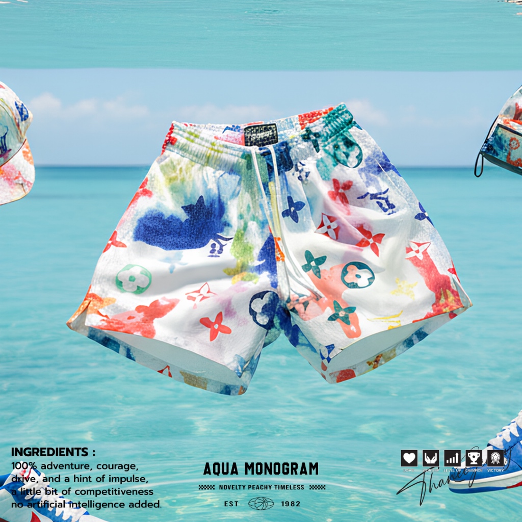 กางเกงกีฬา กางเกงขาสั้น AQUA MONOGRAM [ มีไซส์ใหญ่ ]