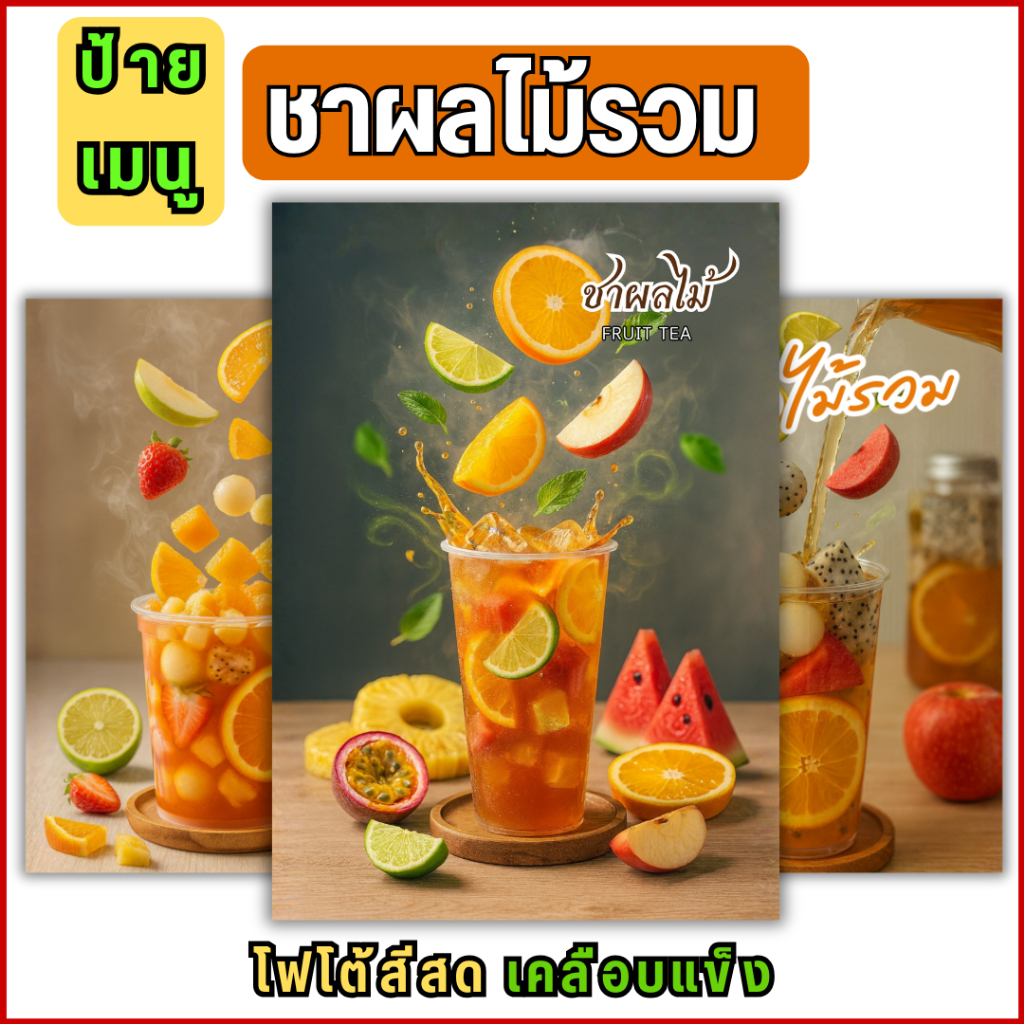 D042 ป้ายเมนูชาผลไม้รวม ภาพเมนูชาผลไม้ Tea เมนูเครื่องดื่ม