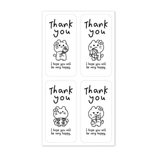 สติ๊กเกอร์ขอบคุณ ติดแก้ว ถุง ติดกล่อง สี่เหลี่ยมผืนผ้า 100ดวง sticker thankyou S31