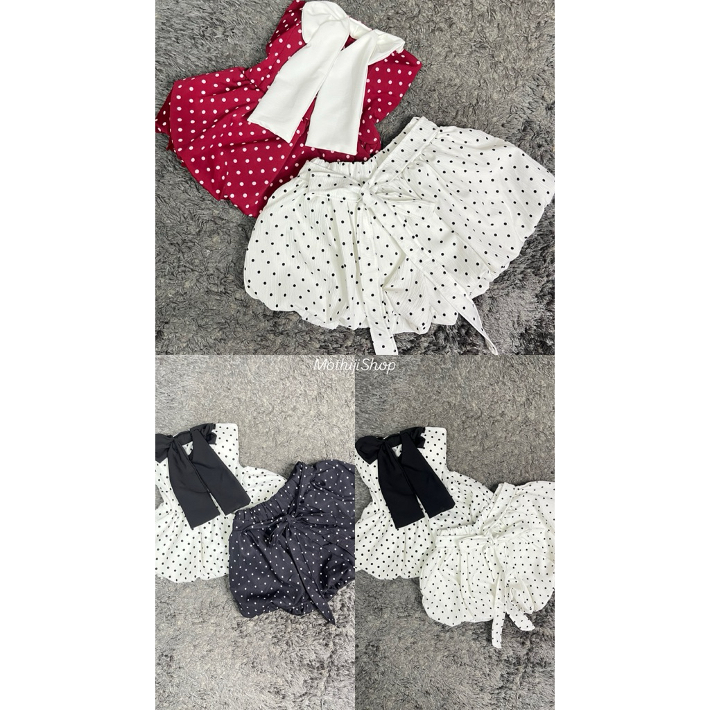 🔖💕งานเซ็ทพร้อมส่ง‼️✨ เสื้อ+กางเกงบอลลูน 🍒งานโพกาดอทน่ารักฟุดๆ🧤💕