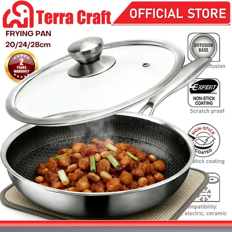 Terra Craft 316Stainless Steel Frying Pan with Honeycomb Non-Stick Coating - แข็งแรงทนทาน ใช้งานยาวนาน ไม่ติดกระทะ