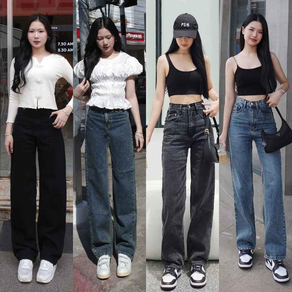 กางเกงยีนส์เอวสูงขากระบอก รุ่น Classy Denim