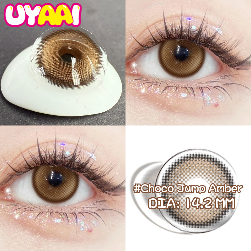 UYAAI 1คู่ สีคอนแทคเลนส์ Choco Jump Amber 14.2มม.natural contact lens monthly รายเดือน