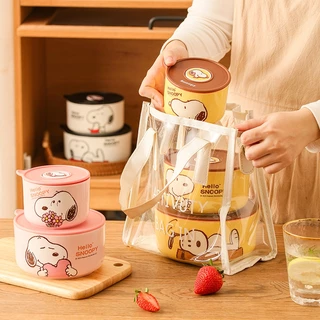 【ของแท้】สนูปปี้ Snoopy ชามถนอมอาหาร 4/5/6 นิ้ว เซต 3 ใบ พร้อมฝาปิด ลายน่ารัก เซ็ตของขวัญ มีกล่องแพคเกจสวยงาม ส่งฟรี