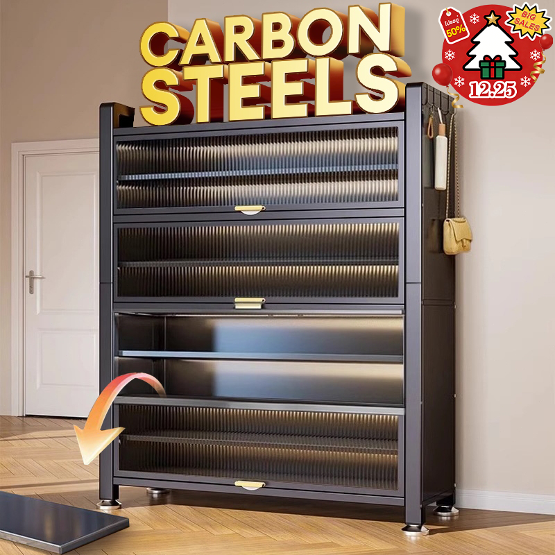 [สีดำ] ตู้เก็บรองเท้า ตู้กับข้าว เก็บของเฟอร์นิเจอร์ มีฝาปิดกันฝุ่นกันหนู ตู้เก็บของในครัว  ไม่เป็นสนิม โครงเหล็ก