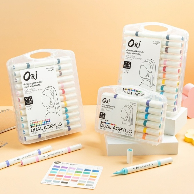 ORI 2 รุ่น โอริ ปากกาอะคริลิค Acrylic Brush Marker Set ชุดปากกาพู่กันอะคริลิค ปากกามาร์คเกอร์ หัวพู่