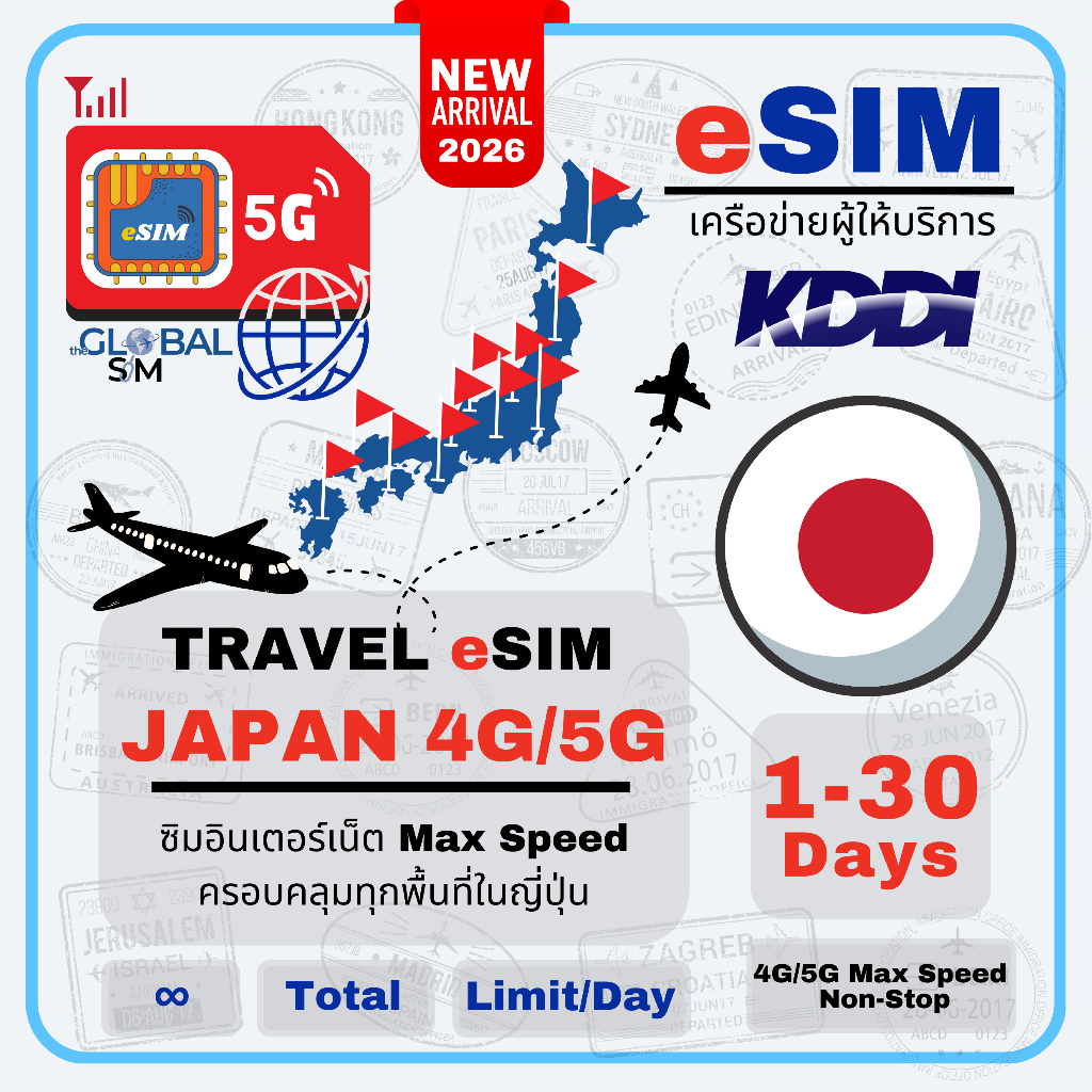 【The Global SIM】Japan eSIM ซิมญี่ปุ่น 3-30 Days 4G/5G Max speed Data