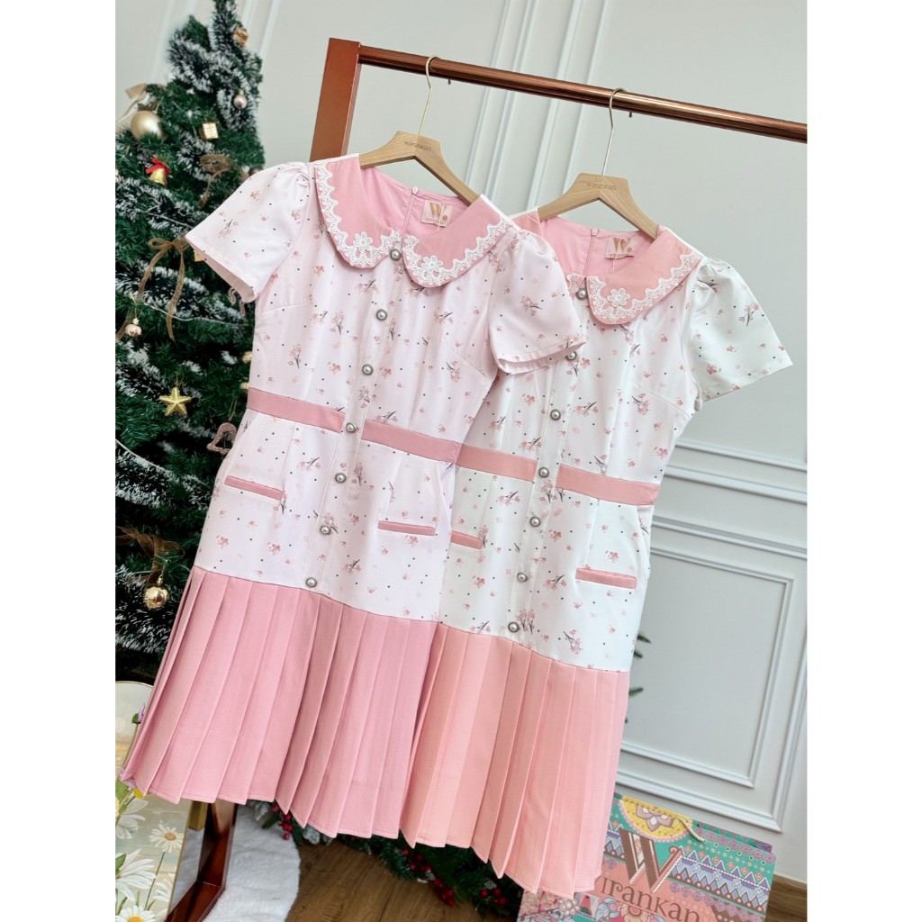 (พร้อมส่ง) ชุดเดรส Wirankan รหัส WX37 สีชมพู สีพีช - รูปที่ 7