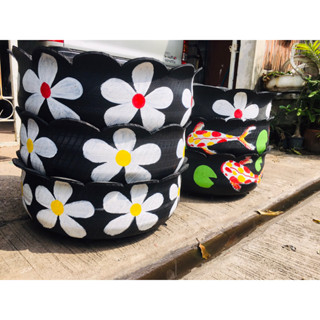 กระถางยางรถยนต์แบบมีลายขนาด55-65cmลึก20cmการจัดส่งจะเป็นคละล…