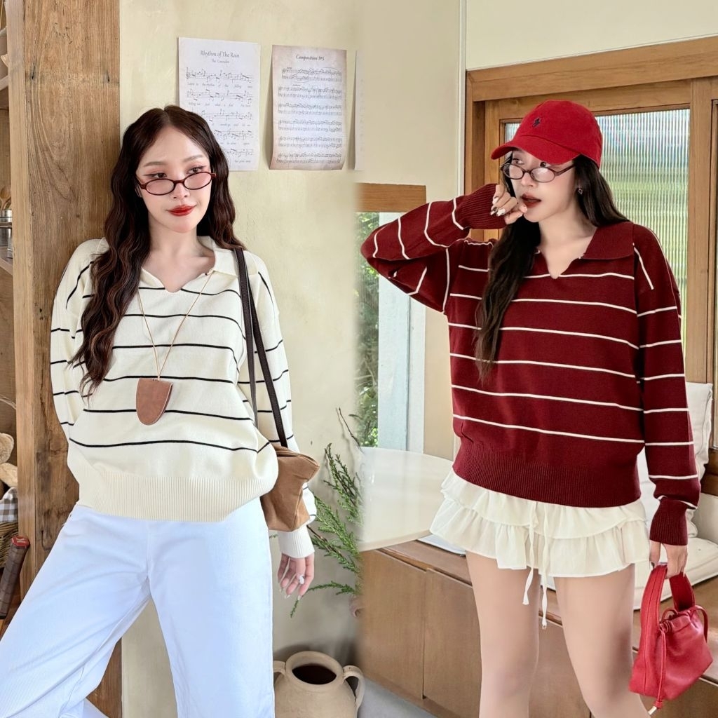NEW POLO SWEATER เสื้อไหมพรมคอปกแขนยาว