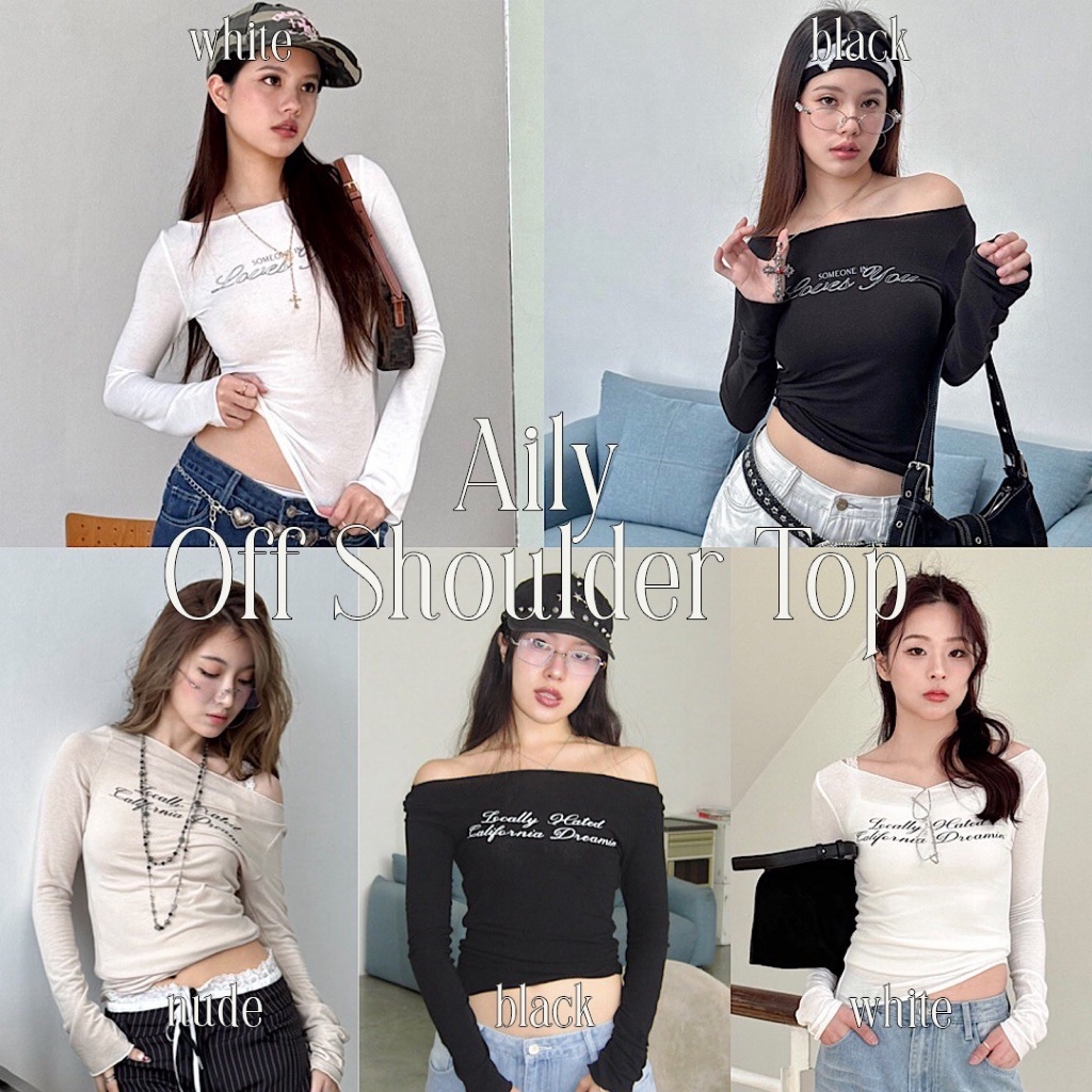 Choosedress A1989 Aily Off Shoulder Top เสื้อเเขนยาว สกรีนลายอักษร เสื้อปาดไหล่ A1992 A1995