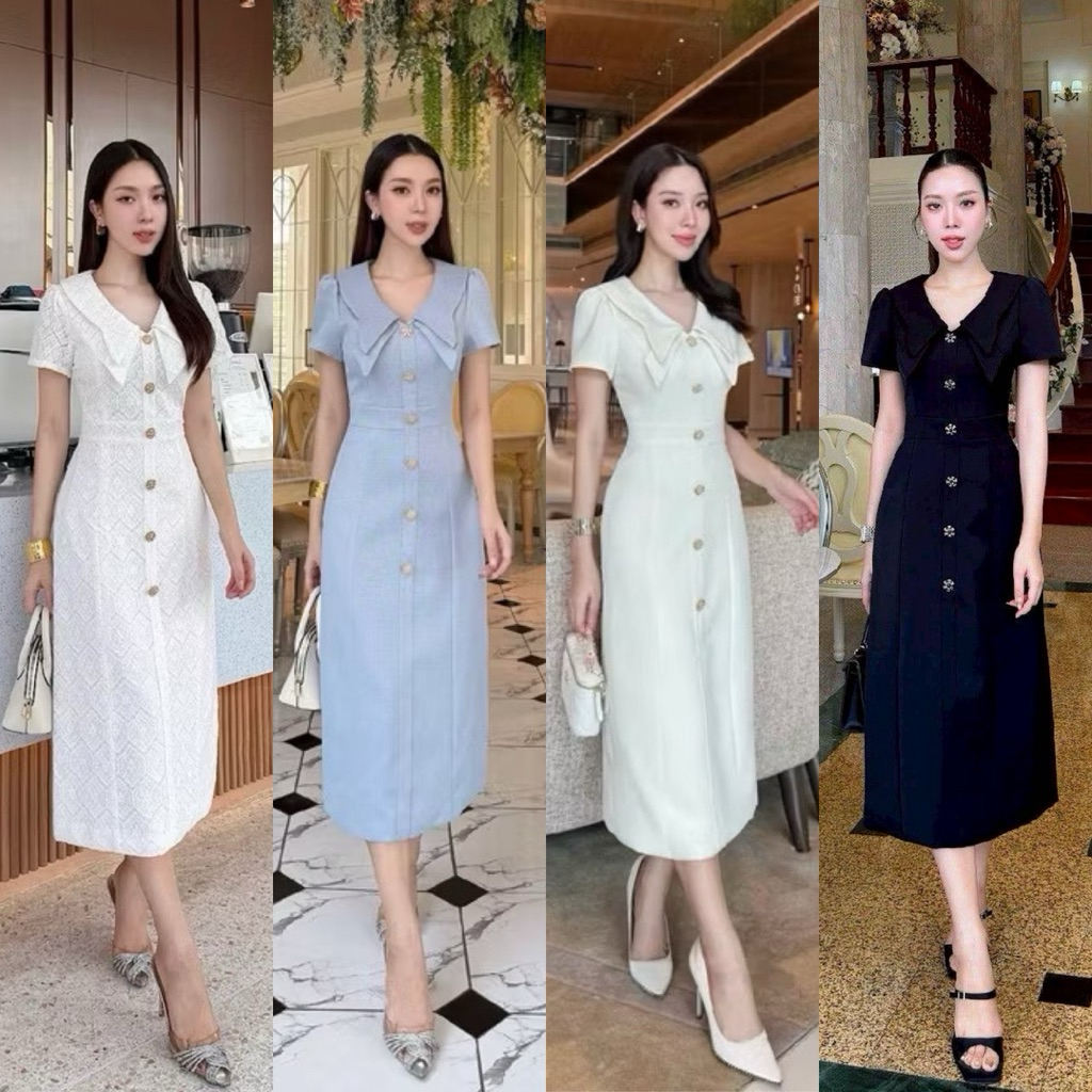 Rattana🌟PT• ชุดเดรสยาวทรงสวยมาก แต่งกระดุมด้านหน้าชุด สวยหรูดูแพง