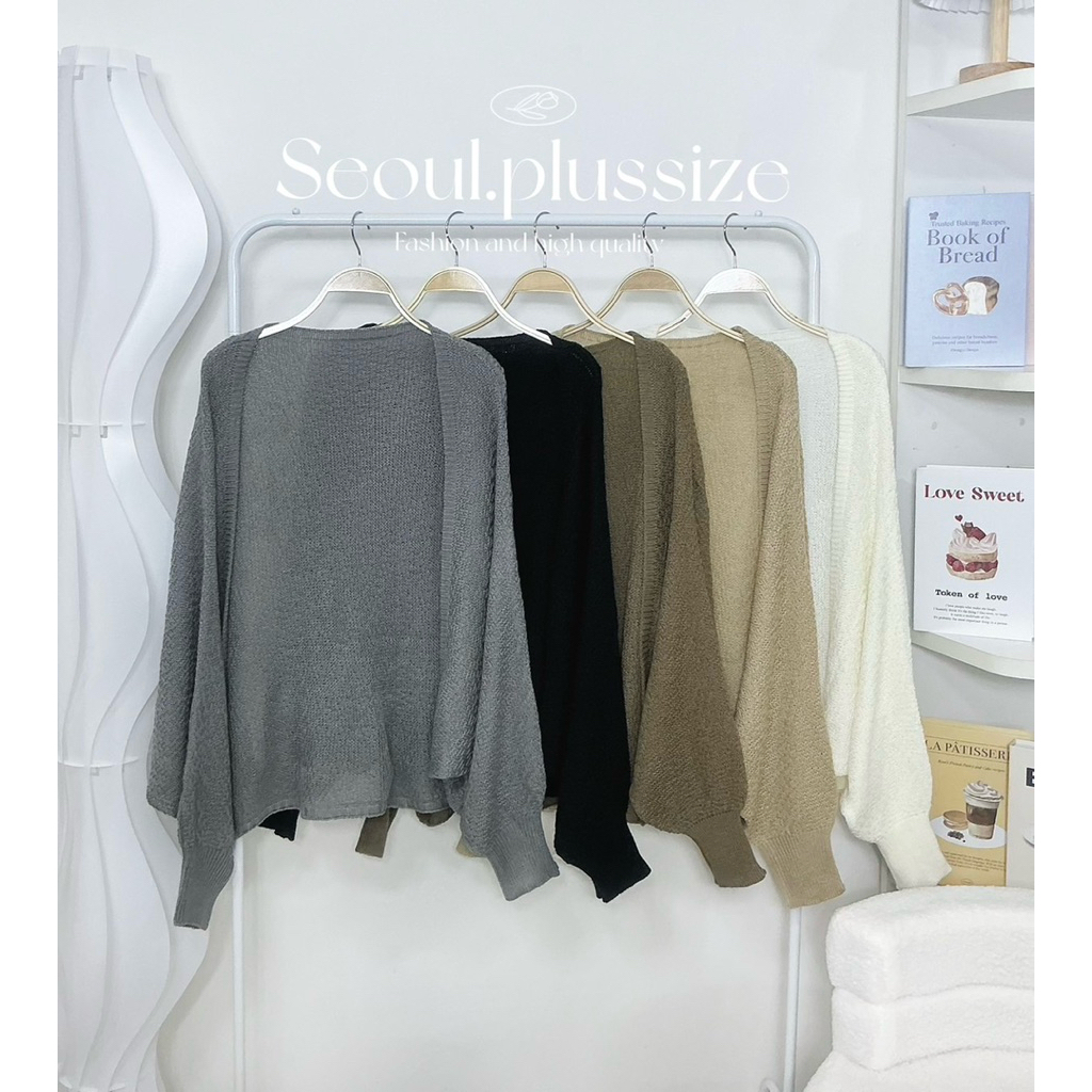 เสื้อคลุมไหมพรมแขนยาว ทรงค้างคาว อก 42-52+
