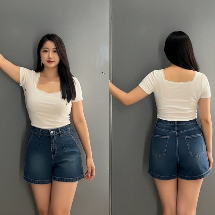 Beautified    กางเกงยีนส์สั้น ผ้ายีนส์ยืด ขนาด S-5XL กางเกงยาว 16-18นิ้ว #V6644