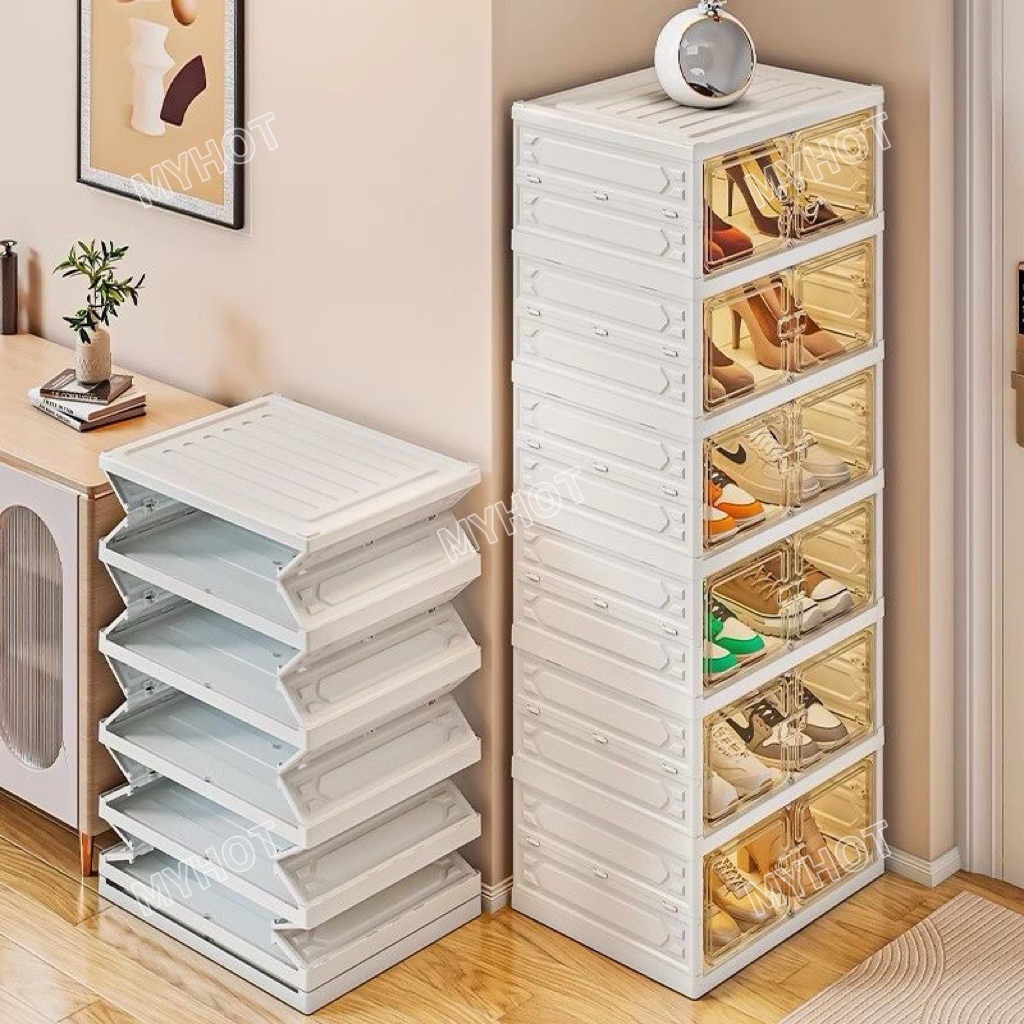 MYHOT กล่องวางรองเท้า 1-10ชั้น  พับเก็บได้ ตู้วางรองเท้า ชั้นวางรองเท้า กล่องรองเท้า ตู้รองเท้า กล่องเก็บรองเท้า