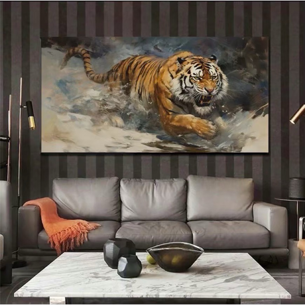 Tiger V2-ภาพเสือมงคล ภาพแต่งบ้าน แขวนผนัง ภาพพิมพ์แคนวาสพร้อมกรอบลอย