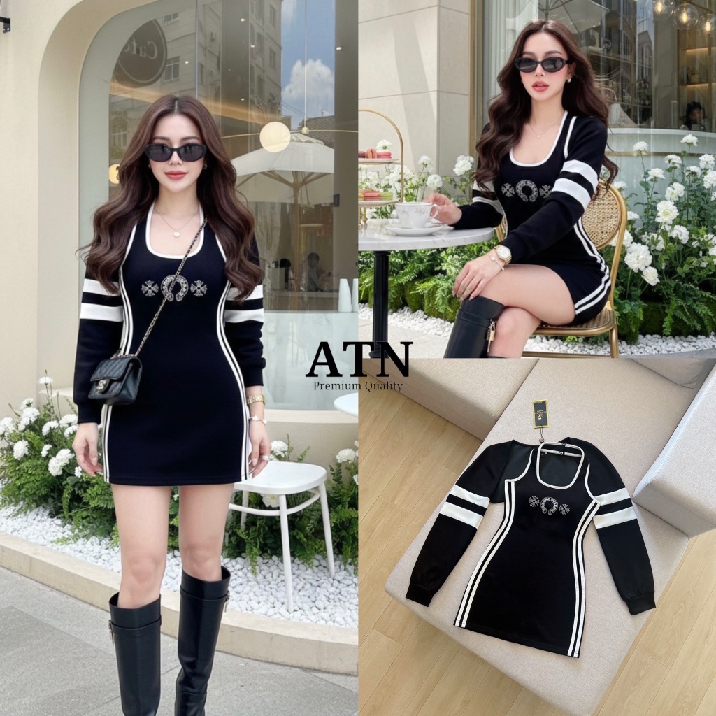 ATN setมินิเดรสคล้องคอ+เสื้อคลุมแขนยาว