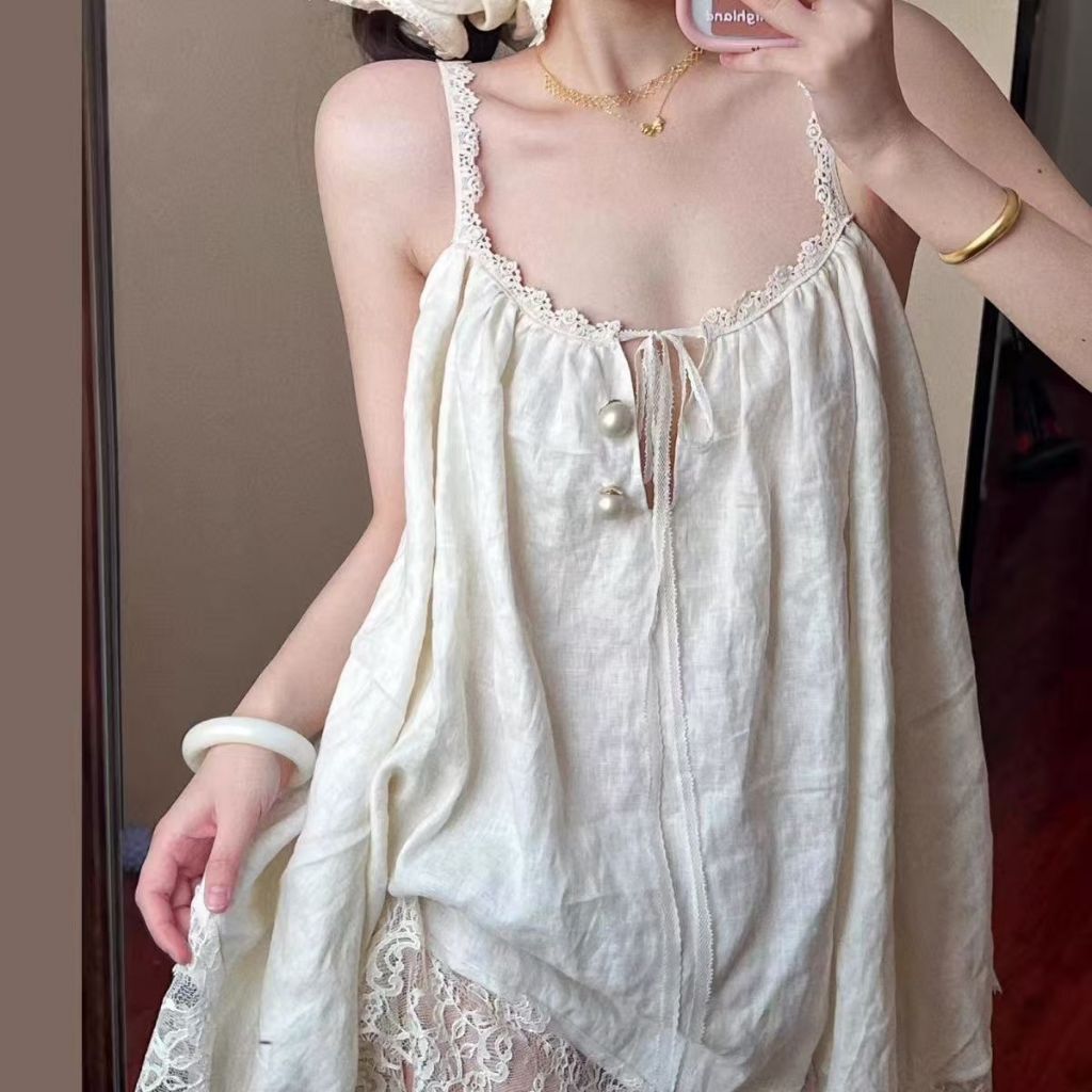 ❤sweet❤~ผู้หญิง ลูกไม้ ประกบ กระโปรง Halter เสื้อผ้าที่บ้าน ชุดนอน