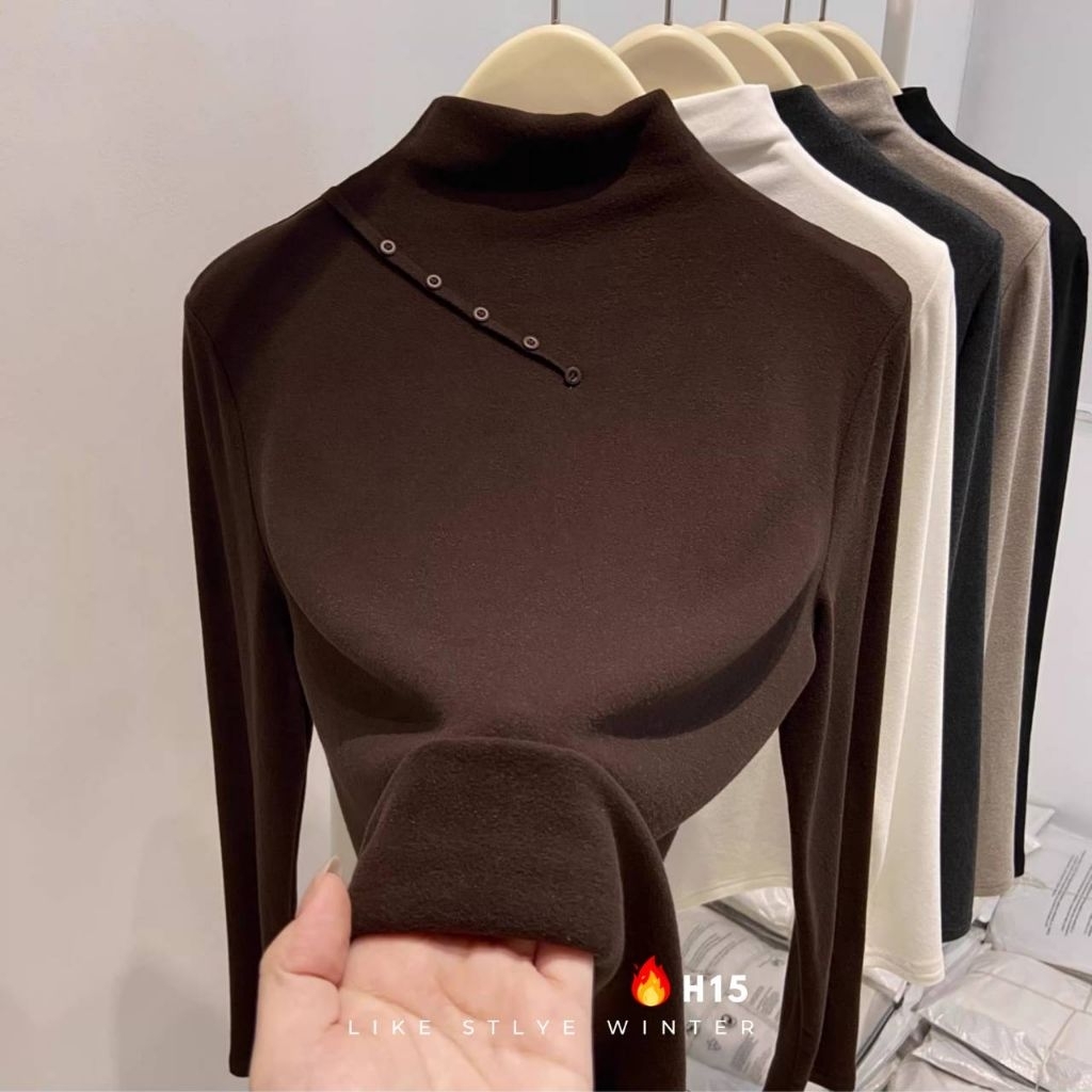 เสื้อคอปีน HEATTECH รุ่น Soft Touch ดีไซน์กระดุมเฉียง H15