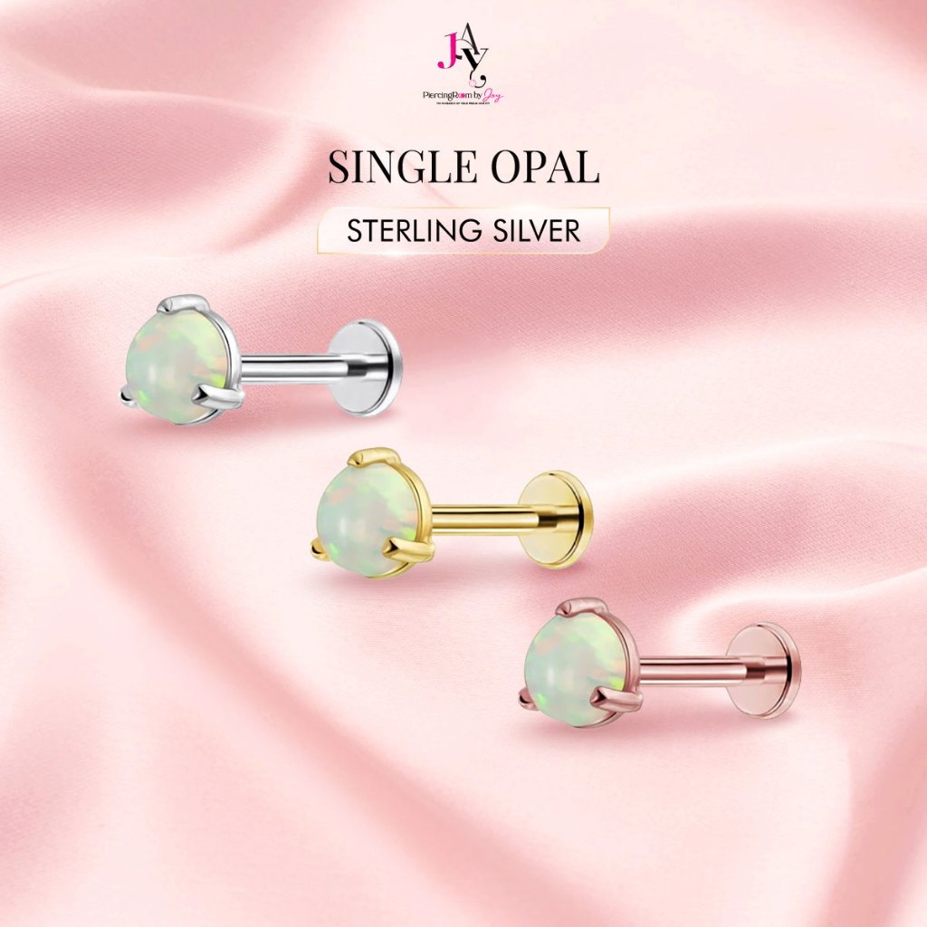 Piercingroom by Jay จิว/ต่างหูแป้นแบนสำหรับผิวแพ้ง่าย Single Opal แป้นแบน เงินแท้ (ราคาต่อชิ้น)