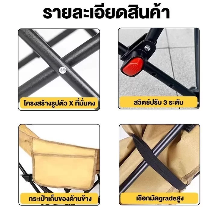 Yegey【ซื้อ 1 แถม 1 】เก้าอี้แคมป์ปิ้งปรับระดับได้ เก้าอี้กลางแจ้ง เก้าอี้พักผ่อนกลางแจ้ง ผ้าอ็อกซ์ฟอร์ด รับน้ำหนักได้ 300 thumbnail 6