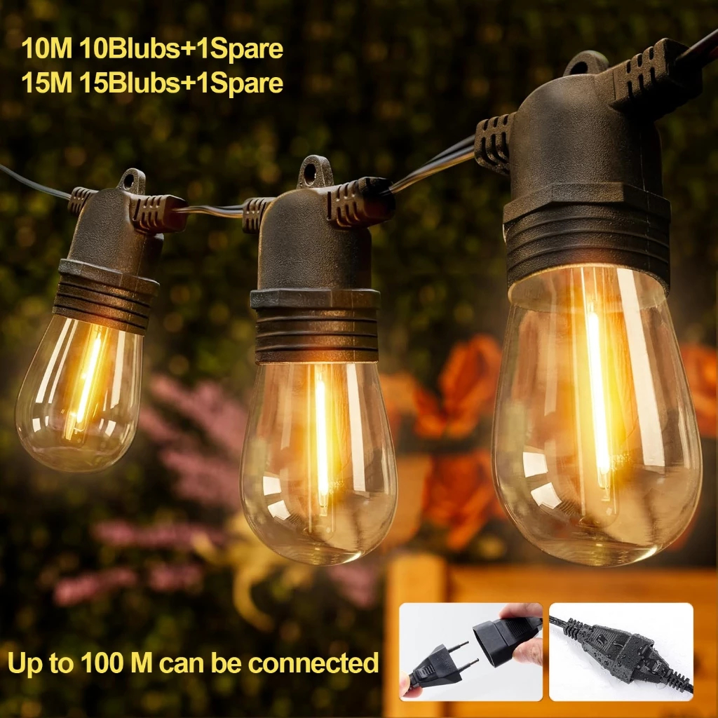 ไฟปิงปอง S14 LED 15 เมตร 15 ดวง ไฟตกแต่งกลางแจ้ง IP65 กันน้ำ ชุดไฟปิงปอง ไฟสตริงกลางแจ้ง แต่งสวน