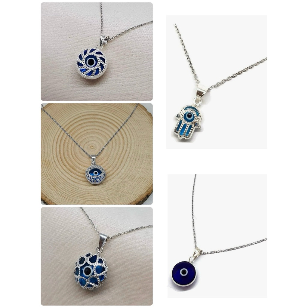 สร้อยคอเงินแท้  Evil Eye Silver 925 / Evil Eye เป็นแก้ว สร้อยยาว 40+5 cm สินค้าจากตุรกี โดนน้ำได้