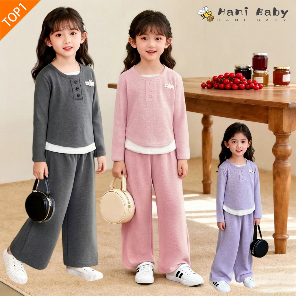 ชุดสองชิ้นเด็กลำลอง สไตล์หวานๆ แฟชั่น คอกลม ใส่นิ่ม สวมใส่สบาย ไซส์80-160